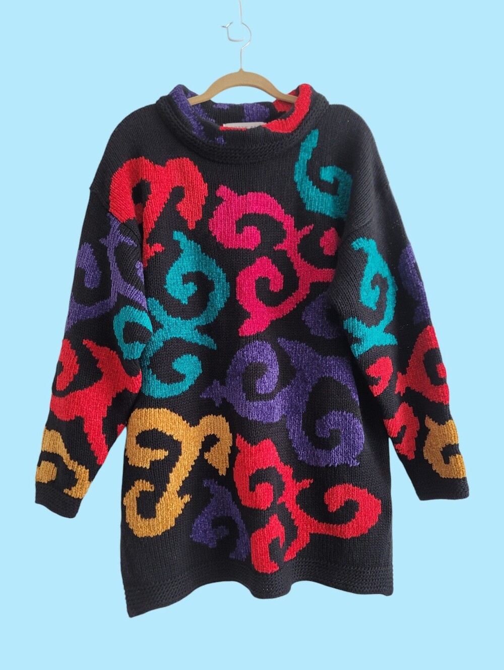 VTG Kathryn Deene New York Bold Swirly Knit Chenille Sweater 18/20 Tunic‎ 2X